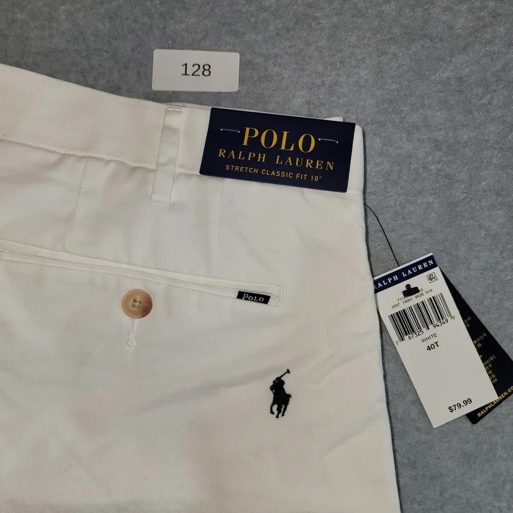 Polo Ralph Lauren Mens White AllOver Pony Embroidered Stretch Classic Fit Shorts